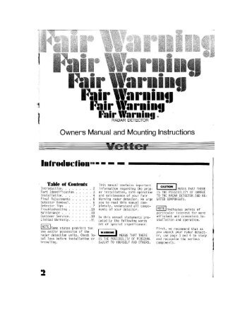 Fair Warning Radar Detector instructions - Craig Vetter