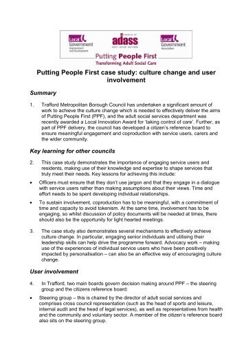 Trafford Putting People First Case Study - Think Local Act Personal