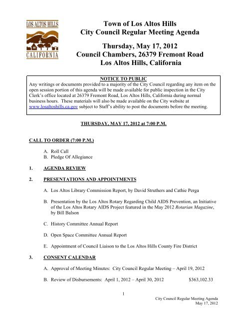 Town of Los Altos Hills City Council Regular Meeting Agenda 