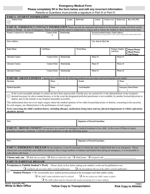 Emergency Medical Form - Copley-Fairlawn City Schools