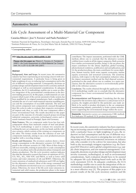 Life Cycle Assessment of a Multi-Material Car Component