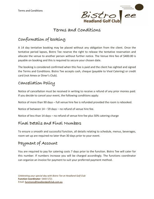 Terms and Conditions Terms and Conditions - Headland Golf Club