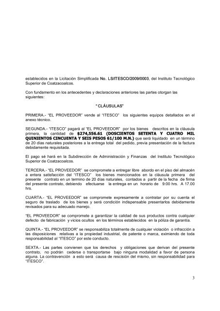 Contrato LS/ITESCO/09/00003 - Instituto TecnolÃ³gico Superior de ...