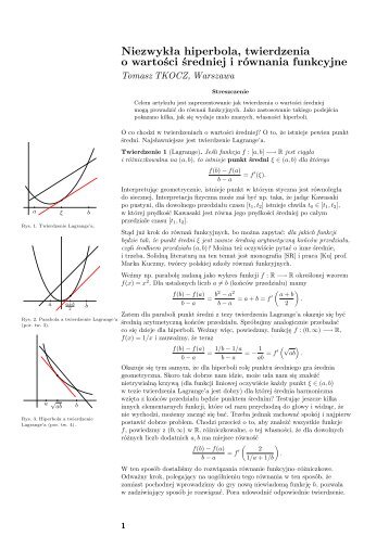 NiezwykÅa hiperbola, twierdzenia o wartoÅci Åredniej i rÃ³wnania ...