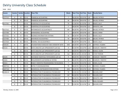 DeVry University Class Schedule