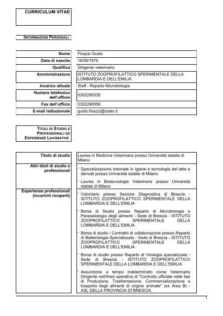 CV - IZS della Lombardia e dell'Emilia Romagna