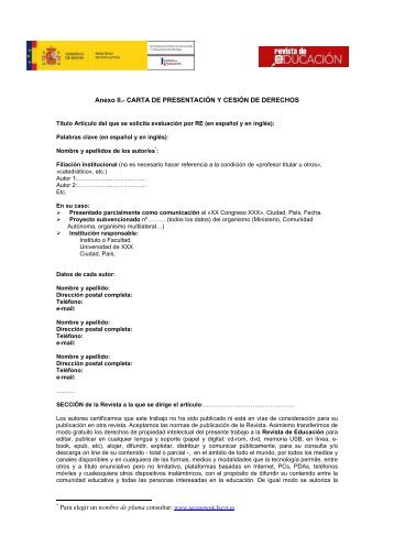 Anexo II.- CARTA DE PRESENTACIÓN Y CESIÓN DE DERECHOS