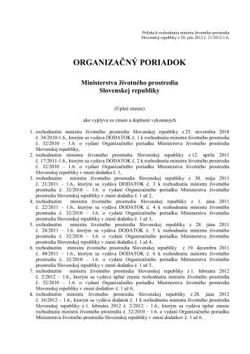 OrganizaÄnÃ½ poriadok (pdf, 639 kB) - Ministerstvo Å¾ivotnÃ©ho prostredia