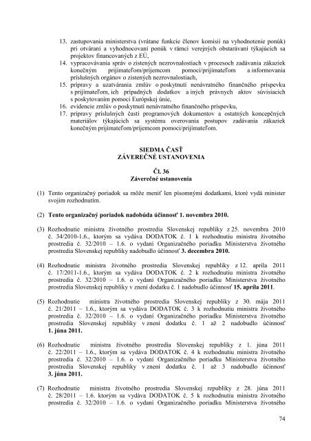 OrganizaÄnÃ½ poriadok (pdf, 639 kB) - Ministerstvo Å¾ivotnÃ©ho prostredia