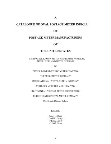 A CATALOGUE OF OVAL POSTAGE METER INDICIA OF POSTAGE ...