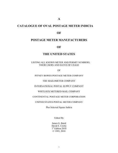 A CATALOGUE OF OVAL POSTAGE METER INDICIA OF POSTAGE ...