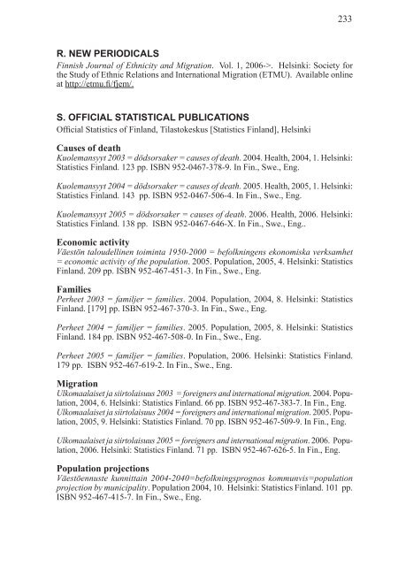Bibliography of Finnish Population Studies 2004â2006 - VÃ¤estÃ¶liitto
