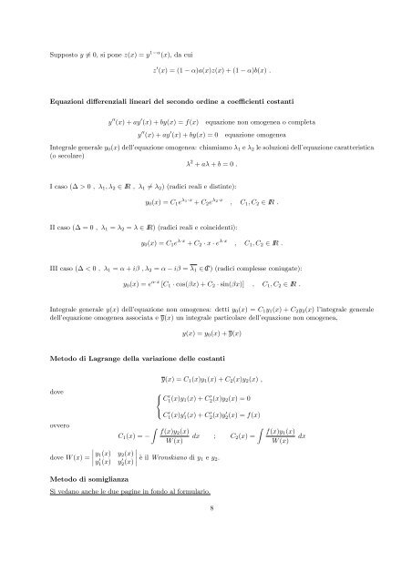 Formulario - Sezione di Matematica - Sapienza