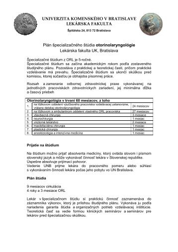 OtorinolaryngolÃ³gia - LekÃ¡rska fakulta - Univerzita KomenskÃ©ho