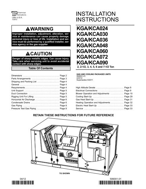 K-Series (2-7.5 KGA) Installation Instructions - Allied Commercial