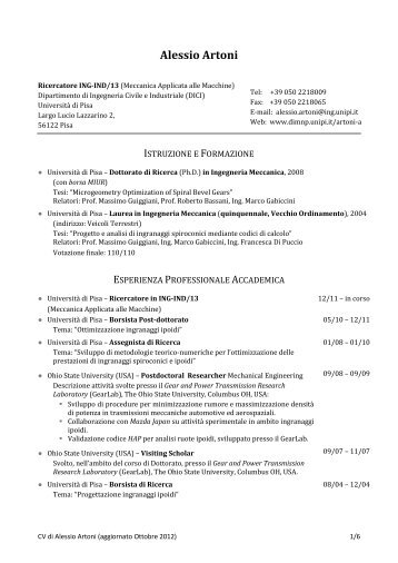 CV accademico - Ingegneria Meccanica, Nucleare e della Produzione