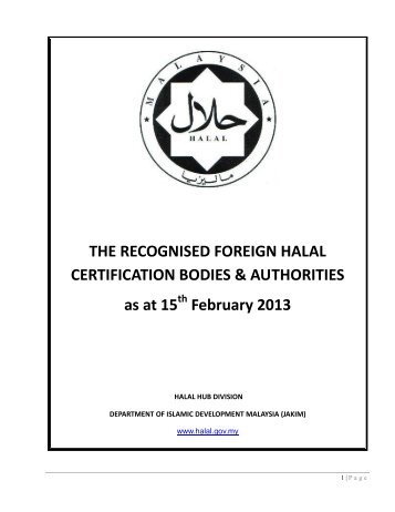 THE RECOGNISED FOREIGN HALAL CERTIFICATION BODIES ...