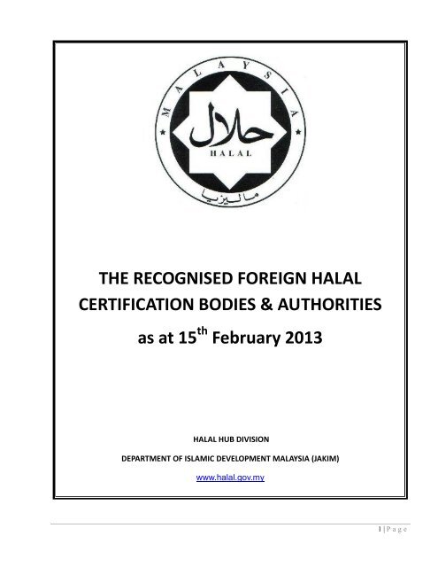 THE RECOGNISED FOREIGN HALAL CERTIFICATION BODIES ...