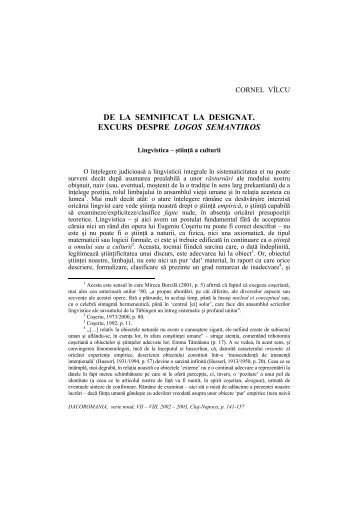de la semnificat la designat. excurs despre logos ... - Dacoromania