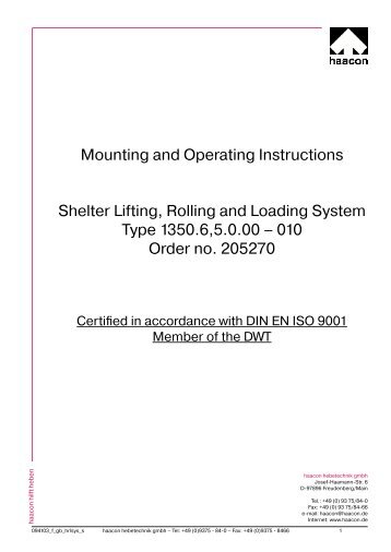 Mounting and Operating Instructions Shelter Lifting ... - haacon.de