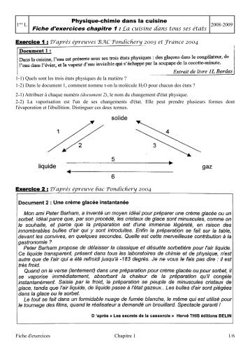 Fiche d'exercices chapitre 1 : La cuisine dans tous ses Ã©tats