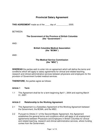 Provincial Salary Agreement - British Columbia Medical Association