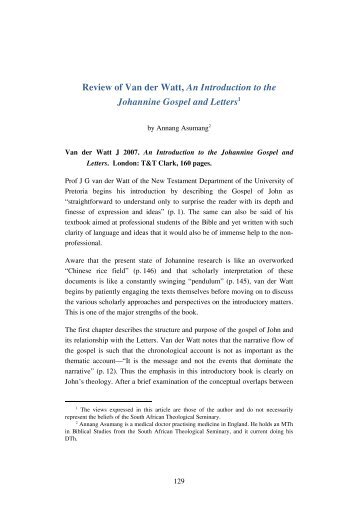 Review of Van der Watt, An Introduction to the Johannine Gospel ...
