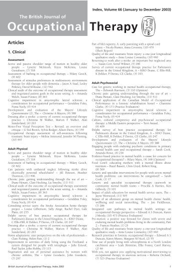 Download BJOT index 2003 - College of Occupational Therapists