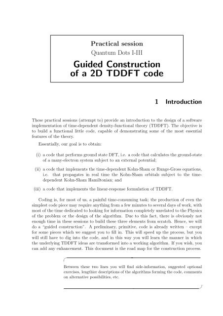 Guided Construction of a 2D TDDFT code - TDDFT.org