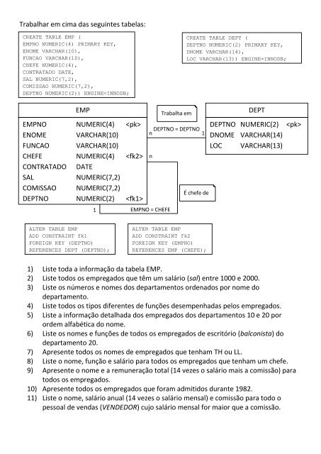 Trabalhar em cima das seguintes tabelas: 1) Liste toda a ... - Sistemas