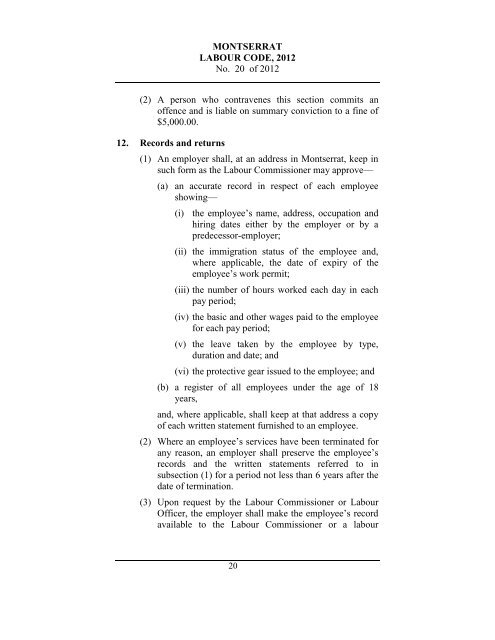 Labour Code 2012 - Government of Montserrat