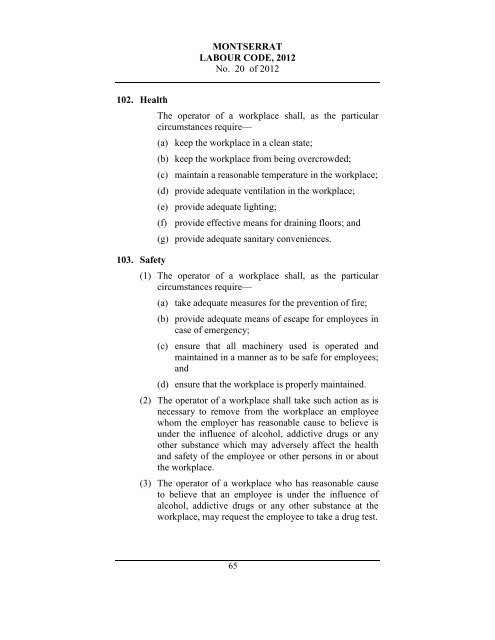 Labour Code 2012 - Government of Montserrat