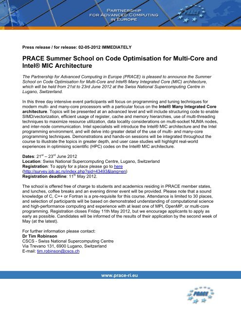 PRACE Summer School on Code Optimisation for Multi-Core and ...