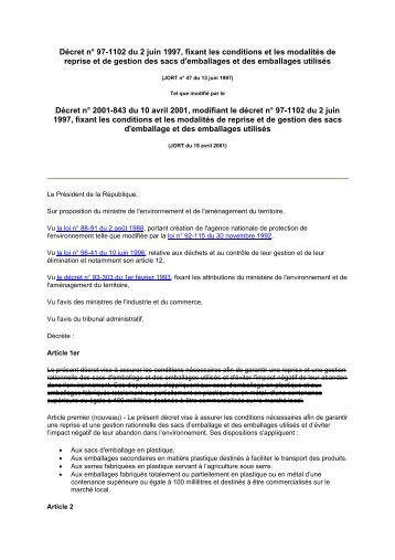 DÃ©cret nÂ° 97-1102 du 2 juin 1997, fixant les conditions et les ... - REME