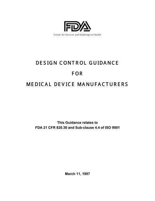 Design Control Guidance - Food and Drug Administration