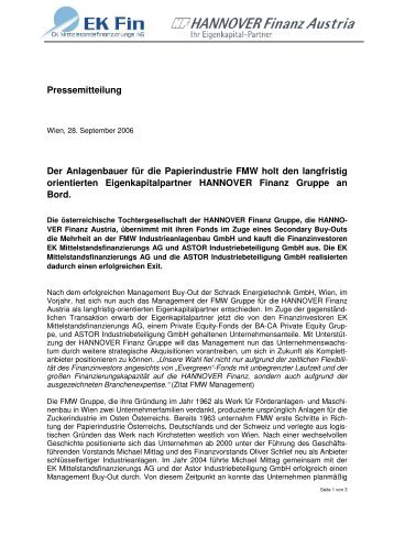 Pressemitteilung Akquisition FMW - EK Mittelstandsfinanzierungs AG