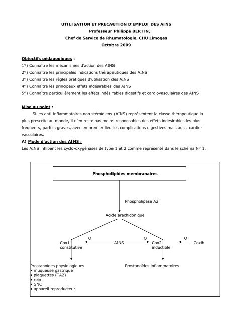 UTILISATION ET PRECAUTION D'EMPLOI DES AINS Professeur ...