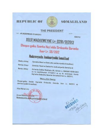 Xeerka Hy'adda Sirdoonka Qaranka - Somaliland Law