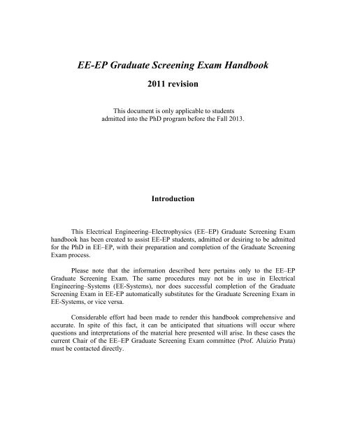 EE-EP Graduate Screening Exam Handbook - USC Ming Hsieh ...