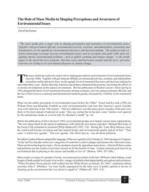 Role of the Mass Media in Shaping Perceptions and Awareness of ...