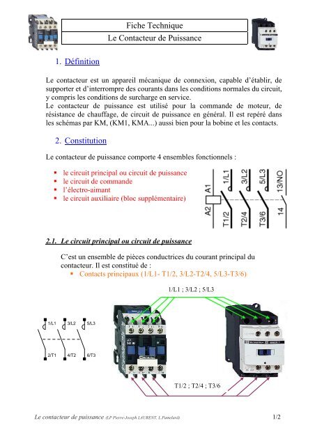 Fiche Technique Le Contacteur de Puissance 1. DÃ©finition 2