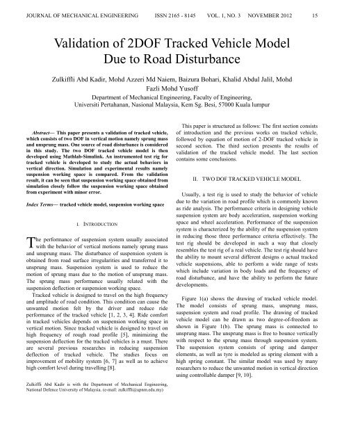 Validation of 2DOF Tracked Vehicle Model Due to Road Disturbance