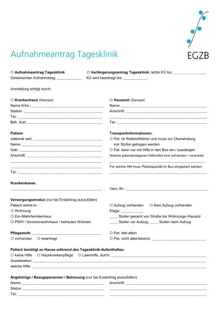 Aufnahmeantrag Tagesklinik