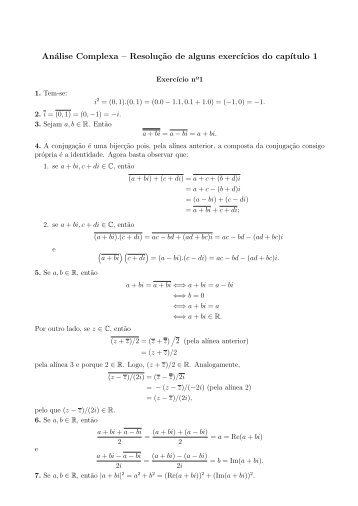 Análise Complexa – Resolução de alguns exercícios do capítulo 1