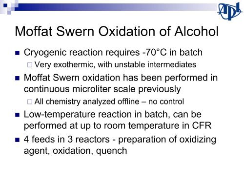 Control of Continuous Flow Chemical Reactors: - CPAC - University ...