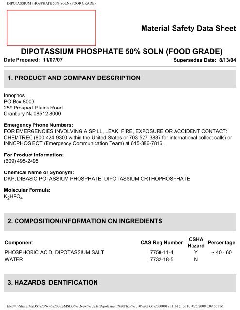 DIPOTASSIUM PHOSPHATE 50% SOLN (FOOD GRADE) - Innophos