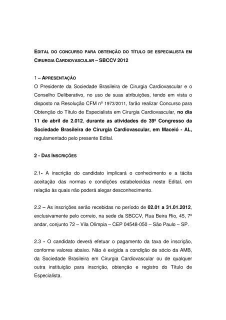 Concurso para Obtenção do Título de Especialista em Cirurgia ...