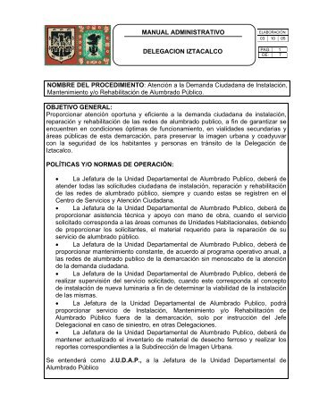 MANUAL ADMINISTRATIVO DELEGACION IZTACALCO NOMBRE ...