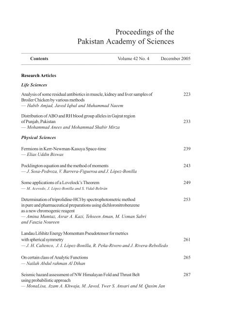 Proceedings of paspk.org Volume42-4 - Pakistan Academy of ...
