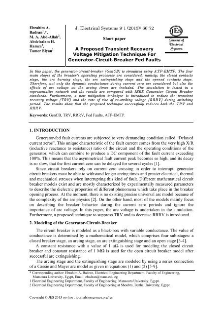 Short paper A Proposed Transient Recovery Voltage Mitigation ...